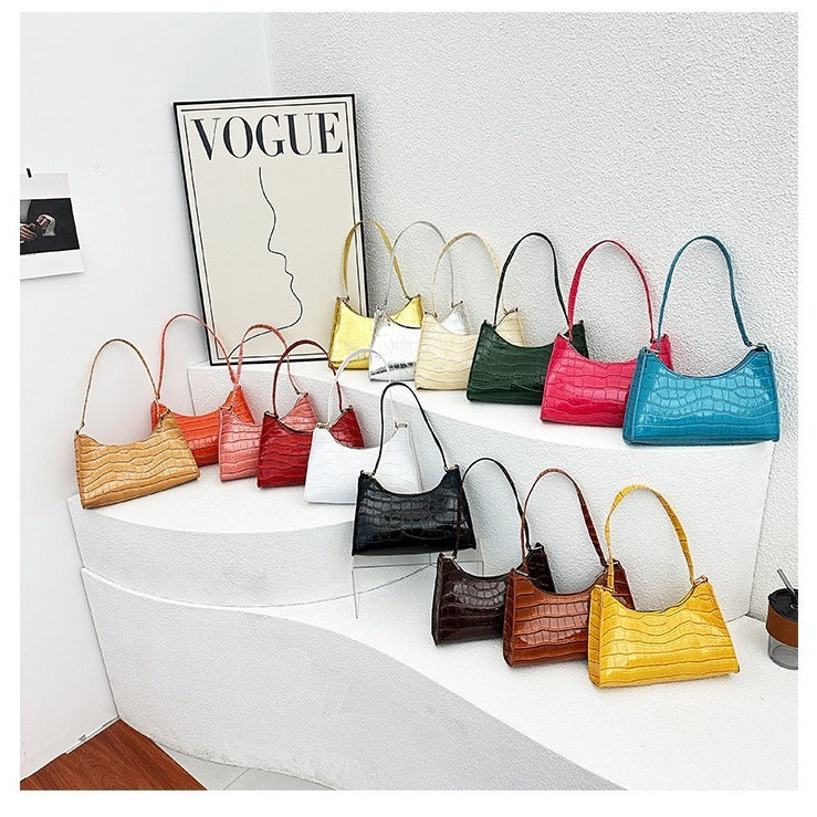 Embossed Underarm Stone Pattern Candy Color Shoulder Bag