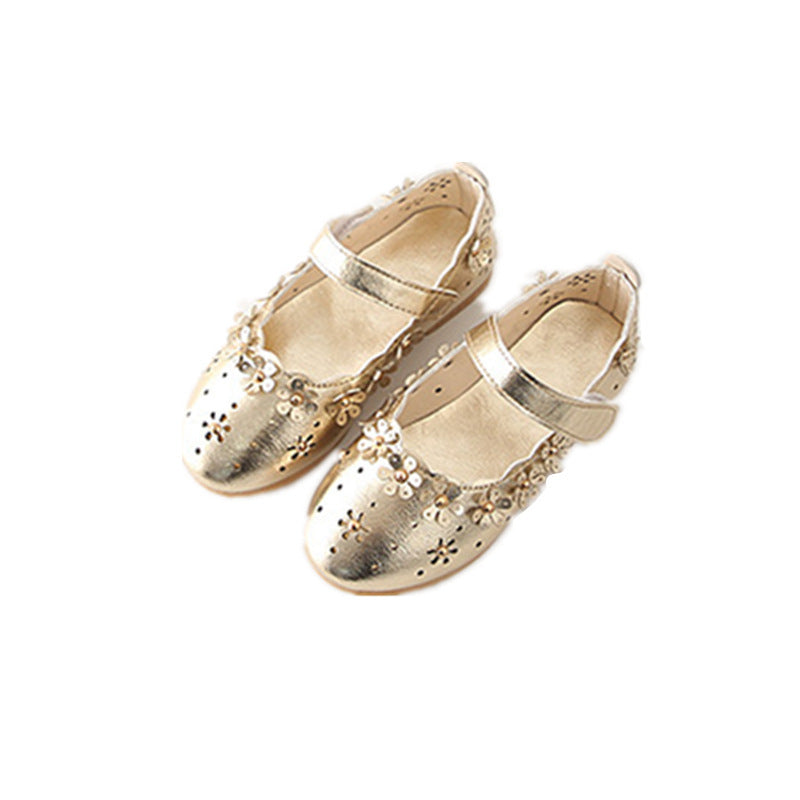 Hollowed Out Flowers Soft Soled Princess Children's Casual Leather Shoes
