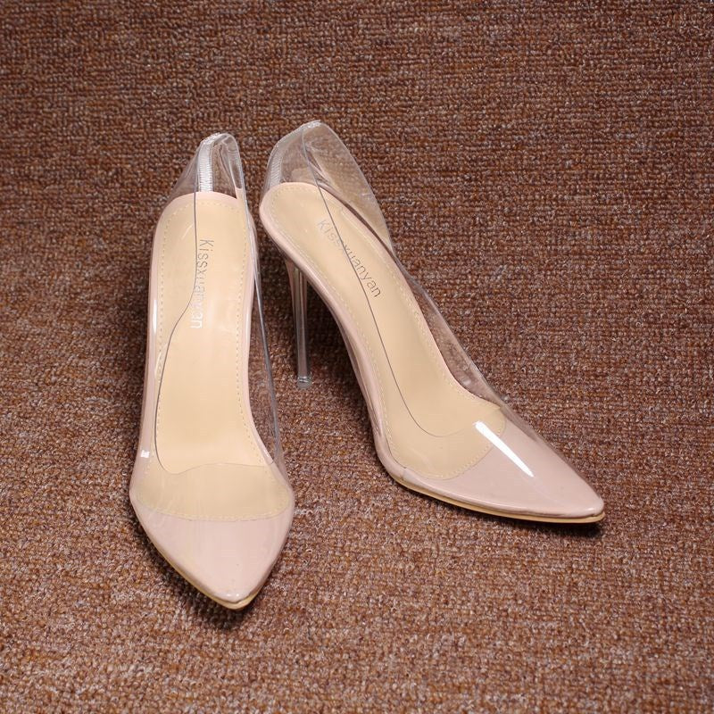 Pointed Transparent Crystal Heel Shallow Breathable Thin Super High Heel Work Shoes