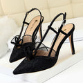 Women's Shoes High Heel Shallow Mouth Pointed Toe Mesh Lace Cutout Strap Sandals