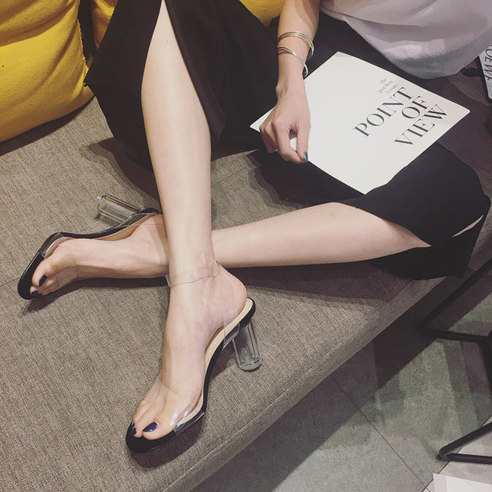 Crystal Summer New Thick Heel Buckle Open Toe Transparent High Heels Fish Mouth Thick Heel Jelly Shoes Women's Sandals