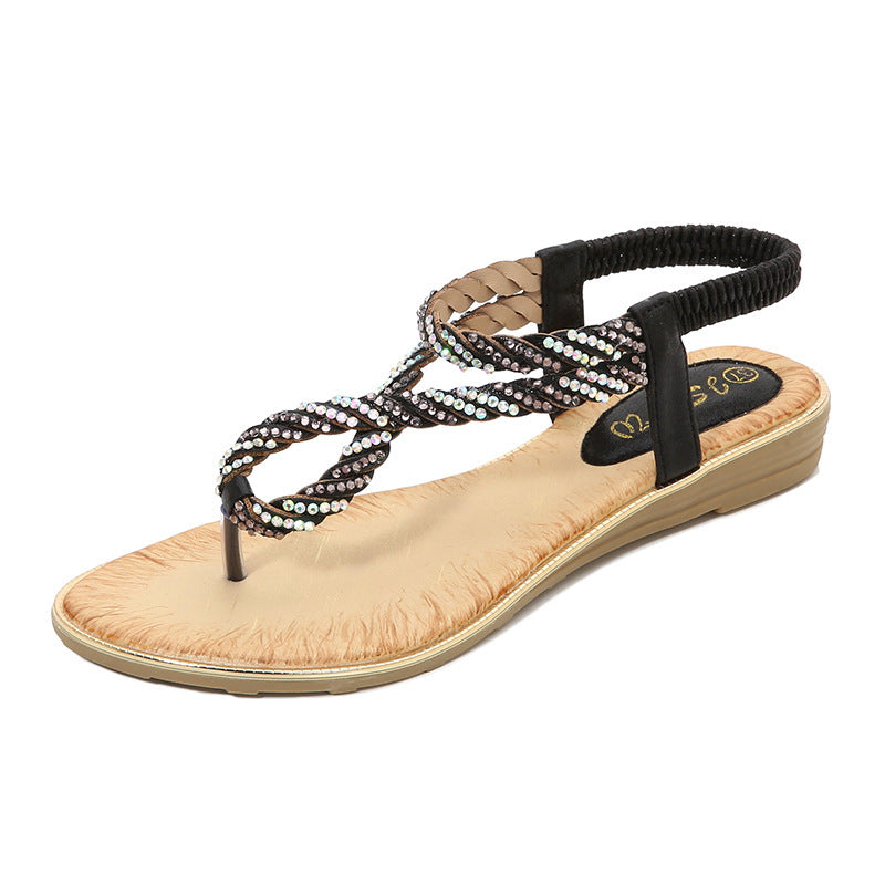 U Shaped Rhinestone Flip Flop Sandals Women Elastic Strap Sequin Sandals
