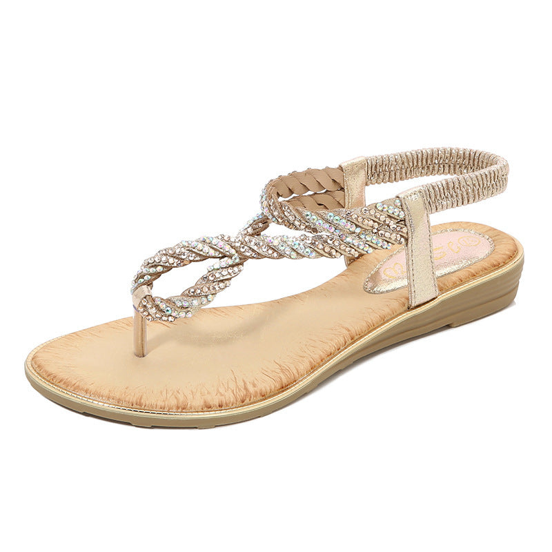 U Shaped Rhinestone Flip Flop Sandals Women Elastic Strap Sequin Sandals