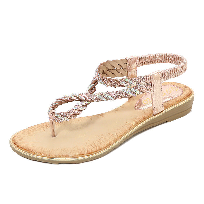 U Shaped Rhinestone Flip Flop Sandals Women Elastic Strap Sequin Sandals