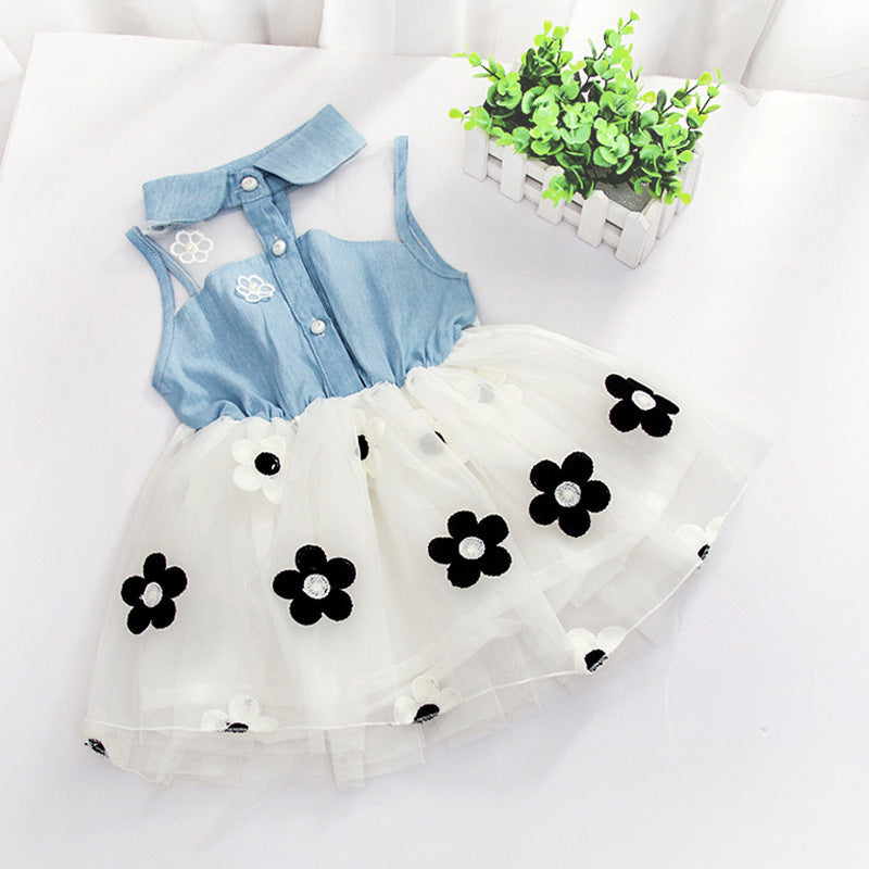 Flower Denim Waist Sexy Baby Dress
