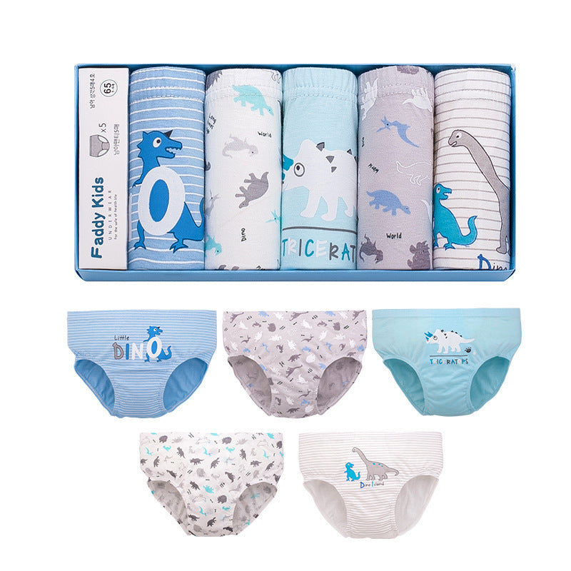 New Children's Underwear Boys' Cotton Triangle Five Boxed Underwear Cartoon Dinosaur Older Children's Underwear