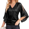 New Women's Sequined Bell Sleeve Top