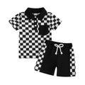 Boys' Lapel Plaid Short Sleeve T-shirt Shorts Set
