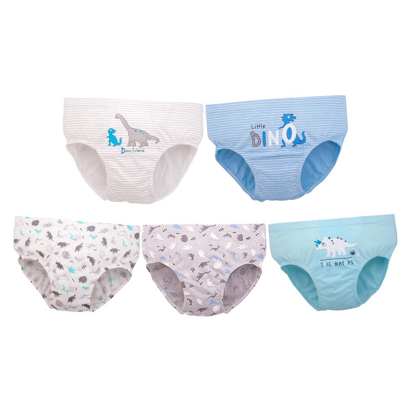 New Children's Underwear Boys' Cotton Triangle Five Boxed Underwear Cartoon Dinosaur Older Children's Underwear