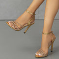 Women's Pointed Gold Rhinestone High Heel Shoes