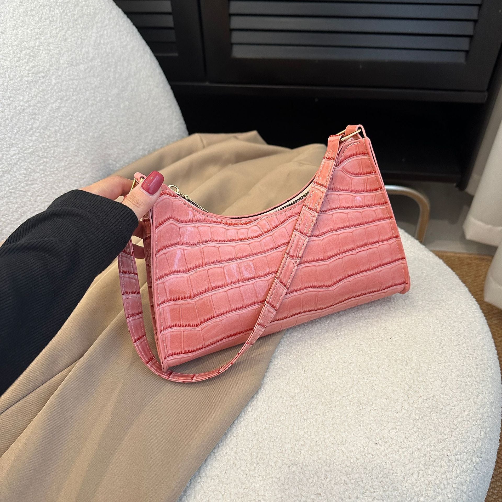 Embossed Underarm Stone Pattern Candy Color Shoulder Bag