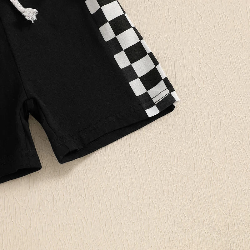 Boys' Lapel Plaid Short Sleeve T-shirt Shorts Set