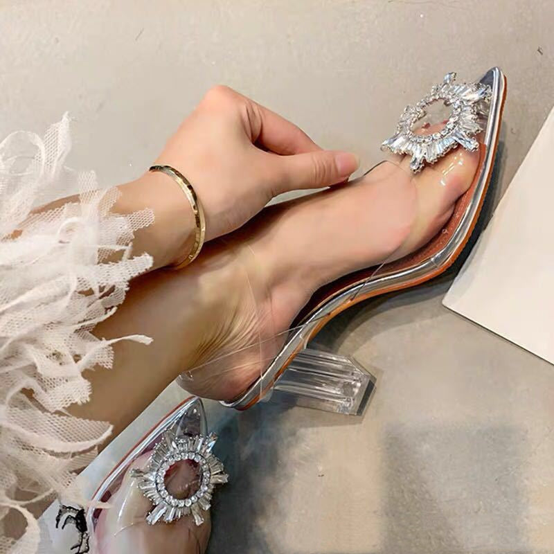 Fashion Chunky Heel Crystal Shoes Sandals