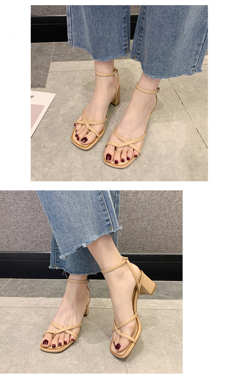 One Word With Sandals Female Fairy Style Thick Heel High Heels Korean Version Of Roman Shoes