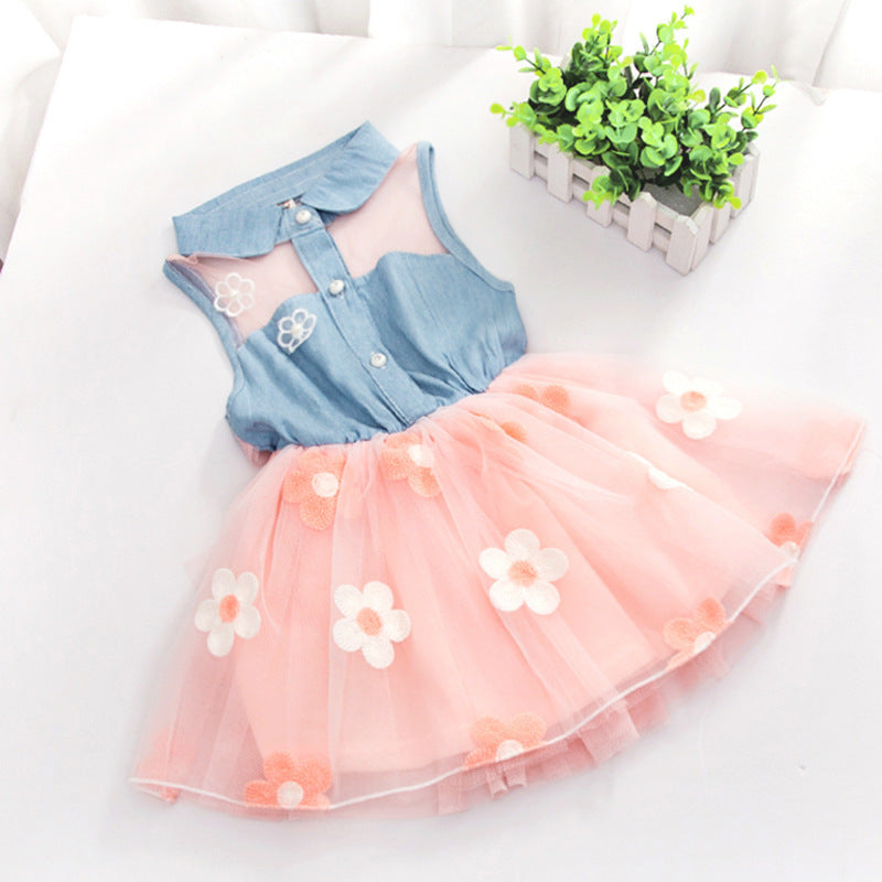 Flower Denim Waist Sexy Baby Dress