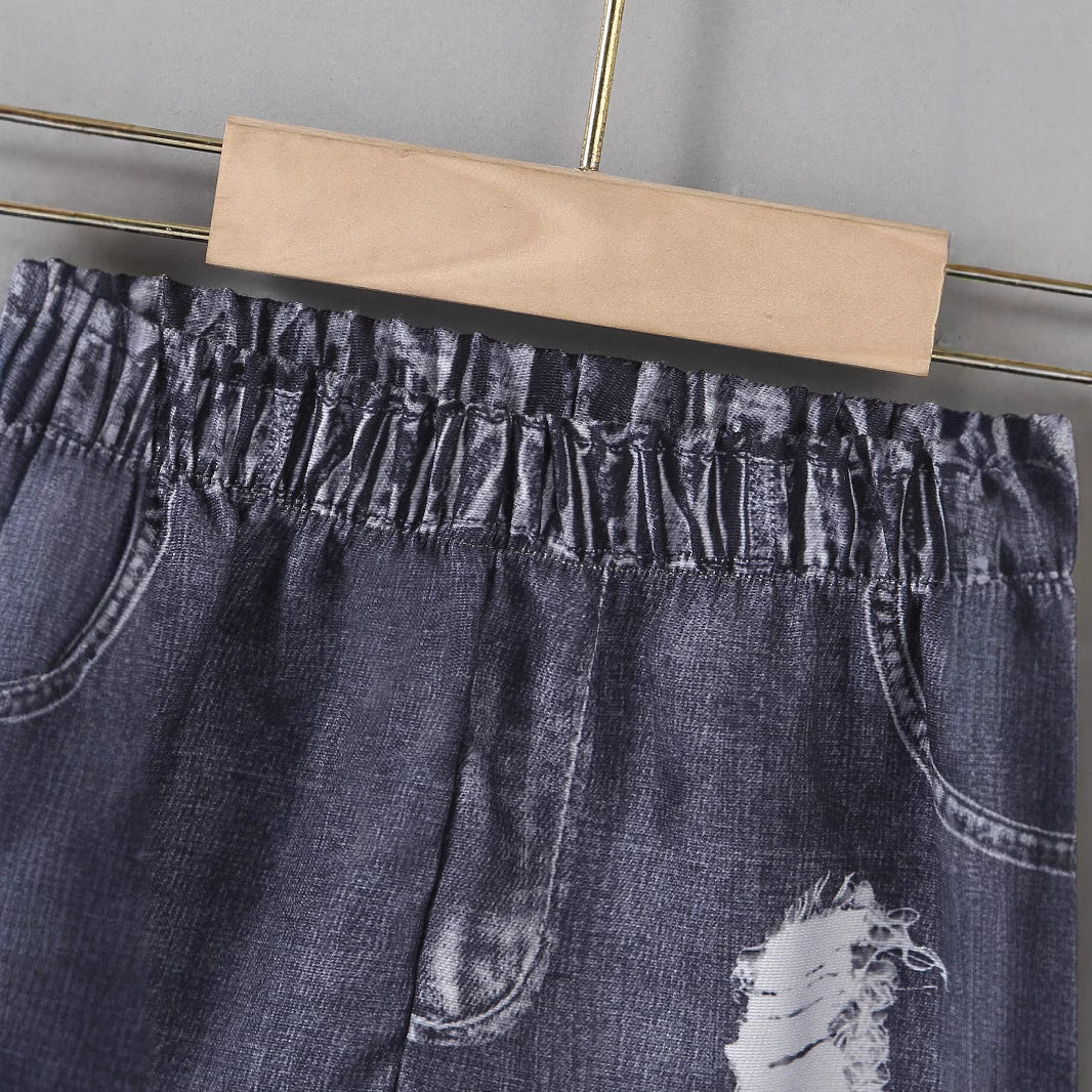 Trendy Style Broken Hole Design Shorts Suit